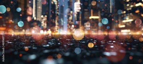 Abstract blur light glitter sparkle bokeh on night city background. Generative AI technology. © Hero Design