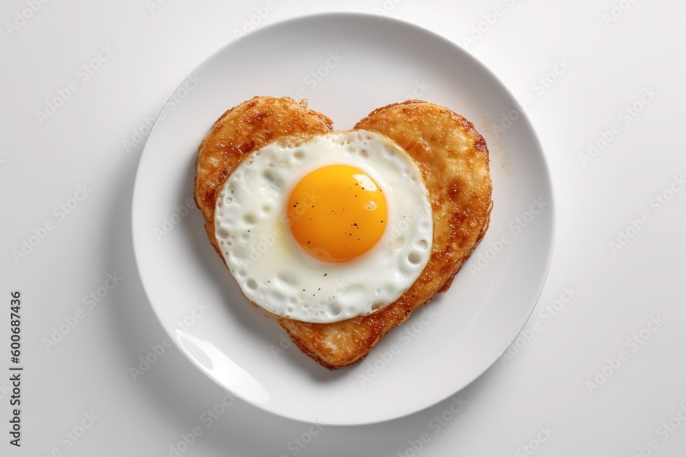Heart shape scrambled eggs in frying pan top view Heart shape scrambled eggs in frying pan top view