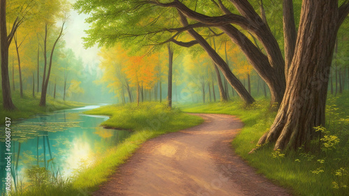 wood path on lake  painting  Generative AI illustrations