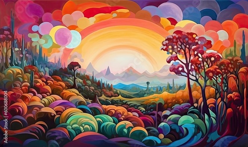 Colorful abstract oil painting, Surreal landscape artwork in contemporary style, generative AI