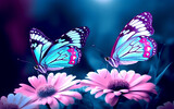 Two butterflies sitting on purple flowers. Generative AI.