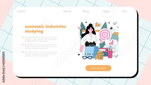 Financial analyst web banner or landing page. Office manager