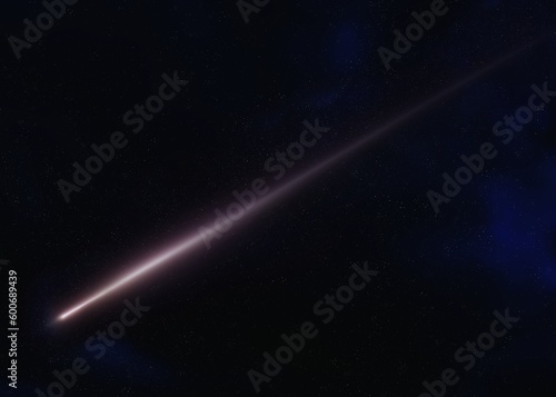 Meteor flash isolated on the background of the night sky. Astronomical photograph of a meteor trail.