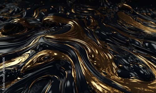 Liquid black marble with gold textures, Luxury pattern, golden, fluid illustration, generative AI © Enigma