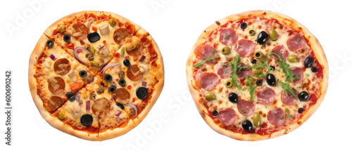 2 Pizzas delecious isolated on transparent background. Generative Ai