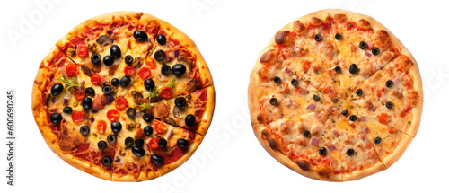 2 Pizzas delecious isolated on transparent background. Generative Ai