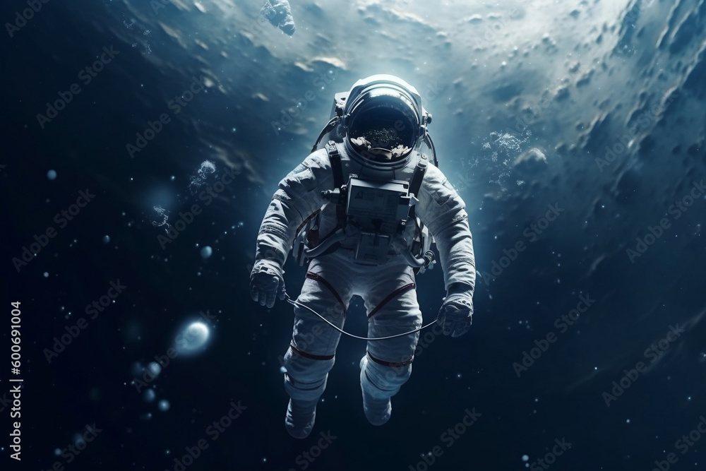 Alone levitating astronaut in starry deep space generative ai Alone levitating astronaut in starry deep space generative ai