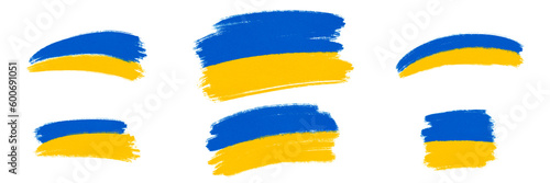 Set of the different shapes Ukrainian flag  national colors. Independence day. White color background.