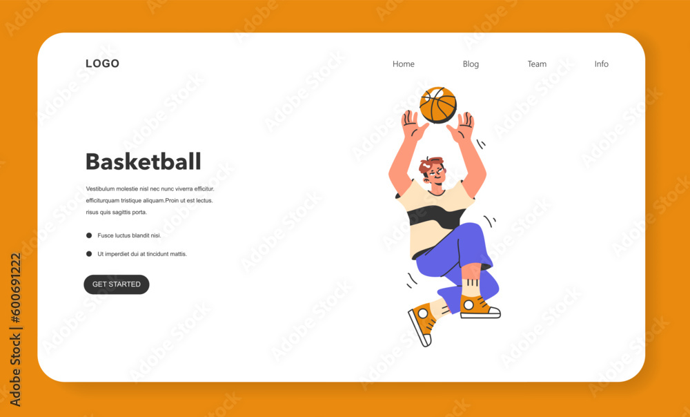 Basketball game web banner or landing page. Team players during the game Basketball game web banner or landing page. Team players during the game