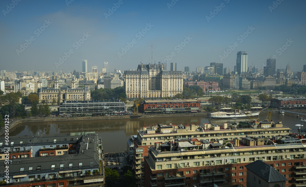 Obraz premium Buenos Aires from above. Beautiful wide angle landscape with the city landmarks from Buenos Aires during a sunny day. Travel to Argentina.