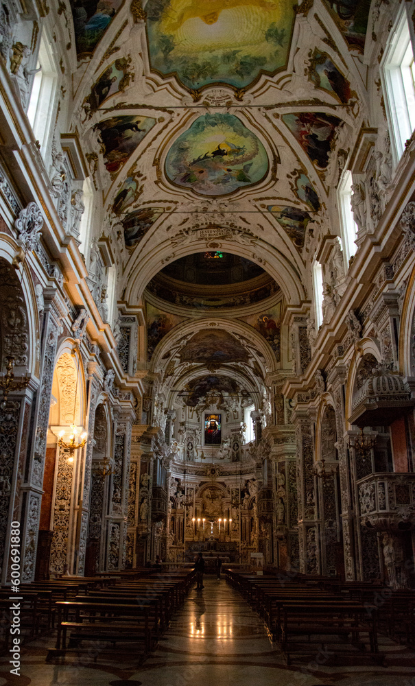 A tall hall of a medieval church in Palermo
