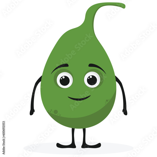 Cute funny green cartoon gallbladder character. Vector hand drawn kawaii muscot character organ icon. Isolated white background.
