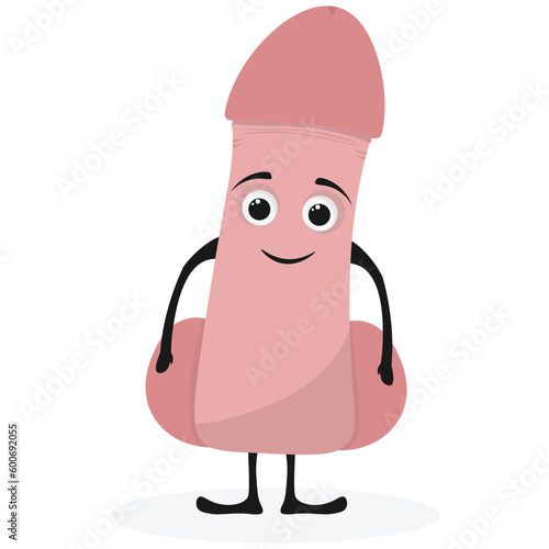 Penis character. Genitals, reproduction, erection in cartoon style. Cute face man. Vector illustration icon on white background.