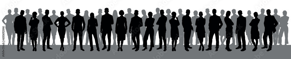 Group of confident business people standing and posing together flat black silhouette. Group of confident business people standing and posing together flat black silhouette.