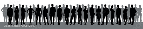 Group of confident business people standing and posing  together flat black silhouette.