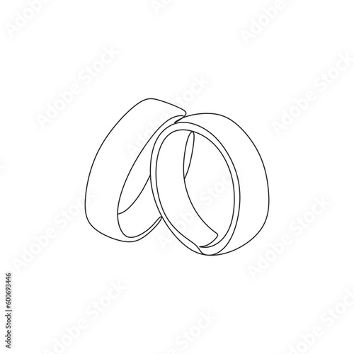 Wedding rings continuous line drawing. Template for love cards and invitations. Black isolated on white background. Hand drawn vector illustration. Wedding Line art