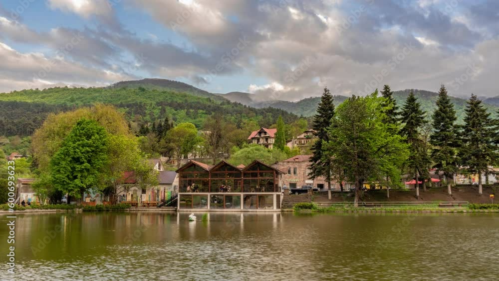 Beautiful view of small lake at Dilijan city park on sunny morning Beautiful view of small lake at Dilijan city park on sunny morning