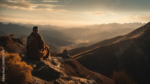 Meditation and Relaxing in the mountain at sunset