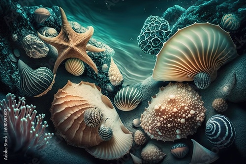 Seashells underwater background