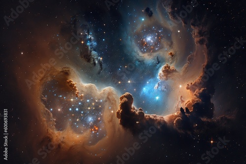 Stars and nebulae in the night sky