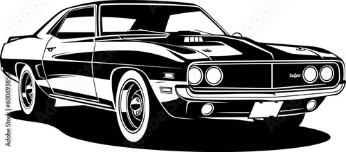 muscle-car logo in black over white photo