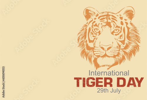 International Tiger Day July 29th. Wildlife protection idea. Tiger head icon background banner and poster with blank space to add text.