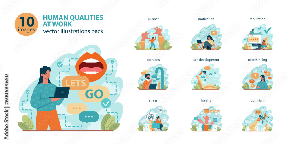 Office worker set. Business character or employee daily attitude Office worker set. Business character or employee daily attitude