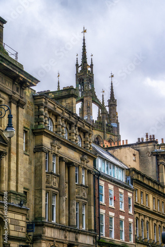 Cathedral spire of St Nicholas church in centre of Newcastle upon Tyne North East England.