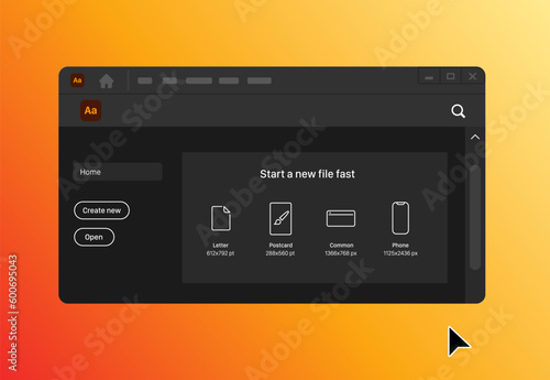 Start Creating a New Project Illustration. Getting Started in the Artist Program Interface. Make New File. Application for  and graphic UX UI Designer. Choosing a picture file format.  Home window