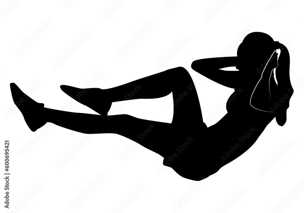 Icono negro de chica deportista haciendo abdominales Icono negro de chica deportista haciendo abdominales