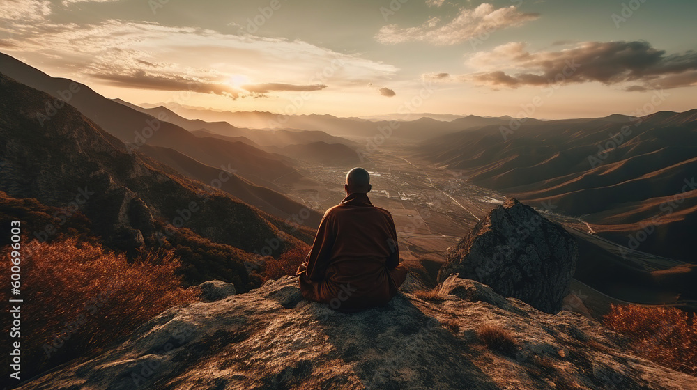 Meditation and Relaxing in the mountain at sunset