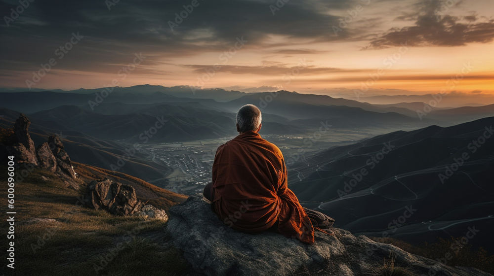 Fototapeta premium Meditation and Relaxing in the mountain at sunset