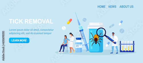 Prevention of Lyme, Encephalitis Diseases. Removing Encephalitis Ticks. Parasite Carrying Disease. First Aid with Infections Transmitted by Mites. Tick grabbed into skin, it is removed with tweezers