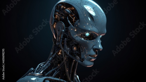 Robot cyborg of the future. The concept of AI. AI generative.