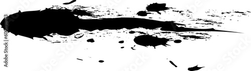 Black ink, ink smears, stains, blots, brushes, lines, rough. Black brush strokes, elements of artistic design. Vector illustration. Isolated on transparent background.