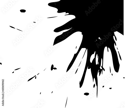 Black ink, ink smears, stains, blots, brushes, lines, rough. Black brush strokes, elements of artistic design. Vector illustration. Isolated on transparent background.