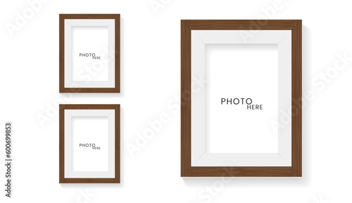 Set of two frames mock up on isolated white wall design, 2 photo frames mock up vector illustration