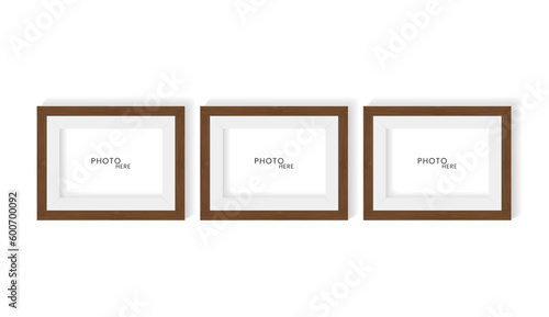 Three realistic photo frame mock up design, modern mock up for wall art style and photo frame presentation design