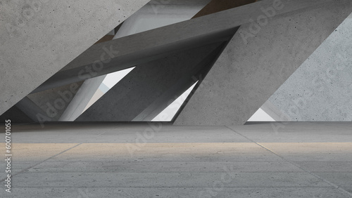 Contemporary 3D model background urban architecture with big concrete columns, walls. Modern city