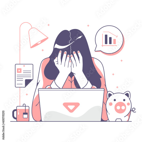 bankruptcy female worker cartoon illustration design