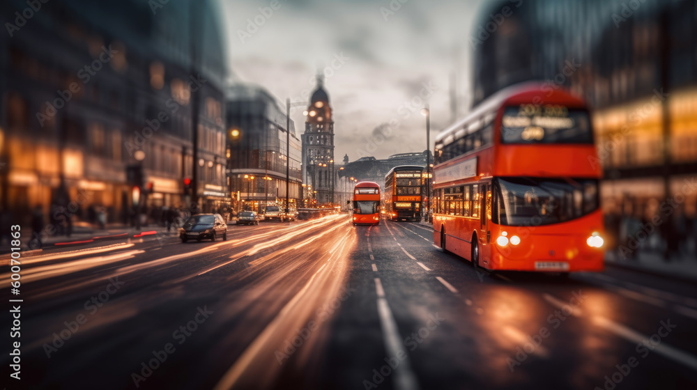 Fototapeta premium London streetscape on a rainy day. Generative AI