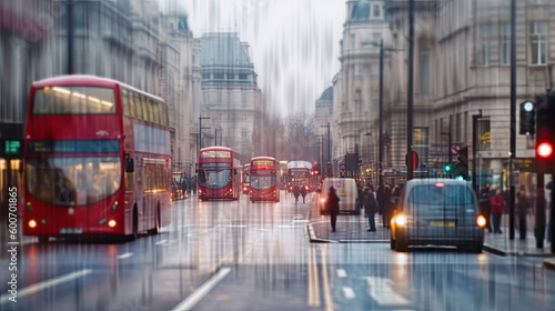 London streetscape on a rainy day. Generative AI