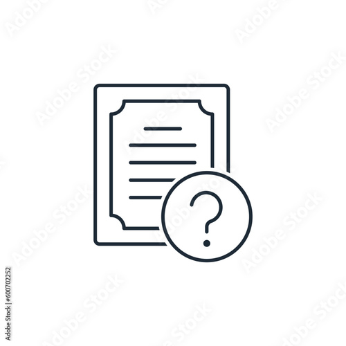 A document with a question mark. Information requiring clarification. Vector linear icon isolated on white background.