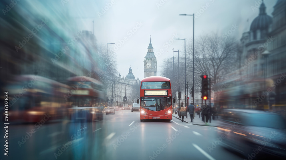 London cityscape on a rainy day. Generative AI
