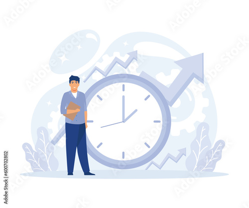 Performance increase ways, Motivation and self discipline, goal achievement. Time management, self management, productivity metaphors, flat vector modern illustration