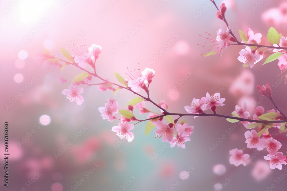 Spring background soft dramy lights. AI generative