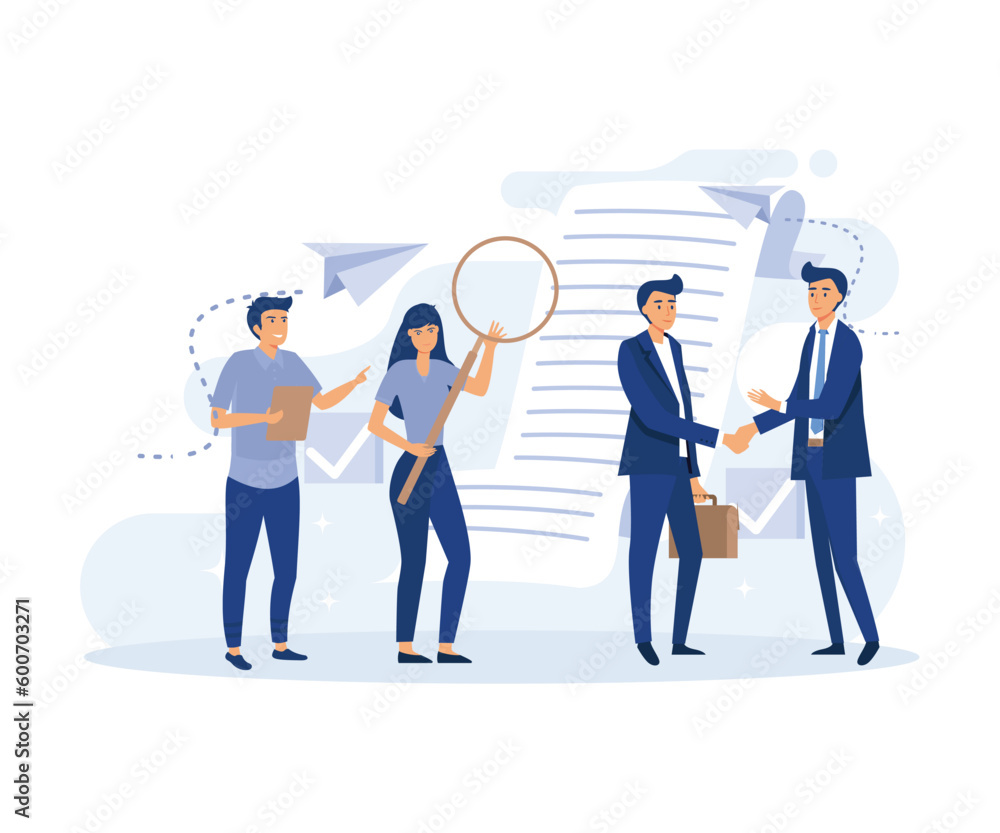 business people reading legal document concept, flat vector modern illustration, business people reading legal document concept, flat vector modern illustration,