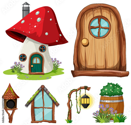 Set of fairy tales house elements