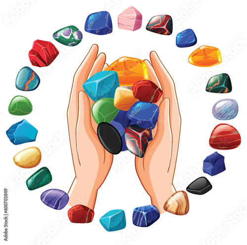 Healing crystals on human hands