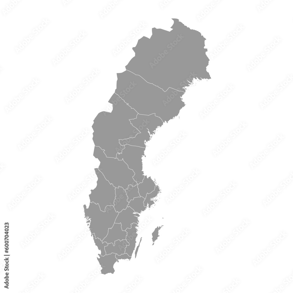 Sweden gray map with provinces. Vector illustration. Sweden gray map with provinces. Vector illustration.